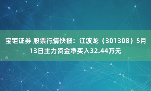 宝钜证券 股票行情快报：江波龙（301308）5月13日主力资金净买入32.44万元